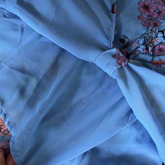 ASTR The Label Dress Womens Medium Blue Floral Ruffle Button Front Lined Midi - Picture 16 of 16